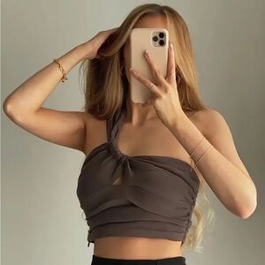 One shoulder ruffle crop top